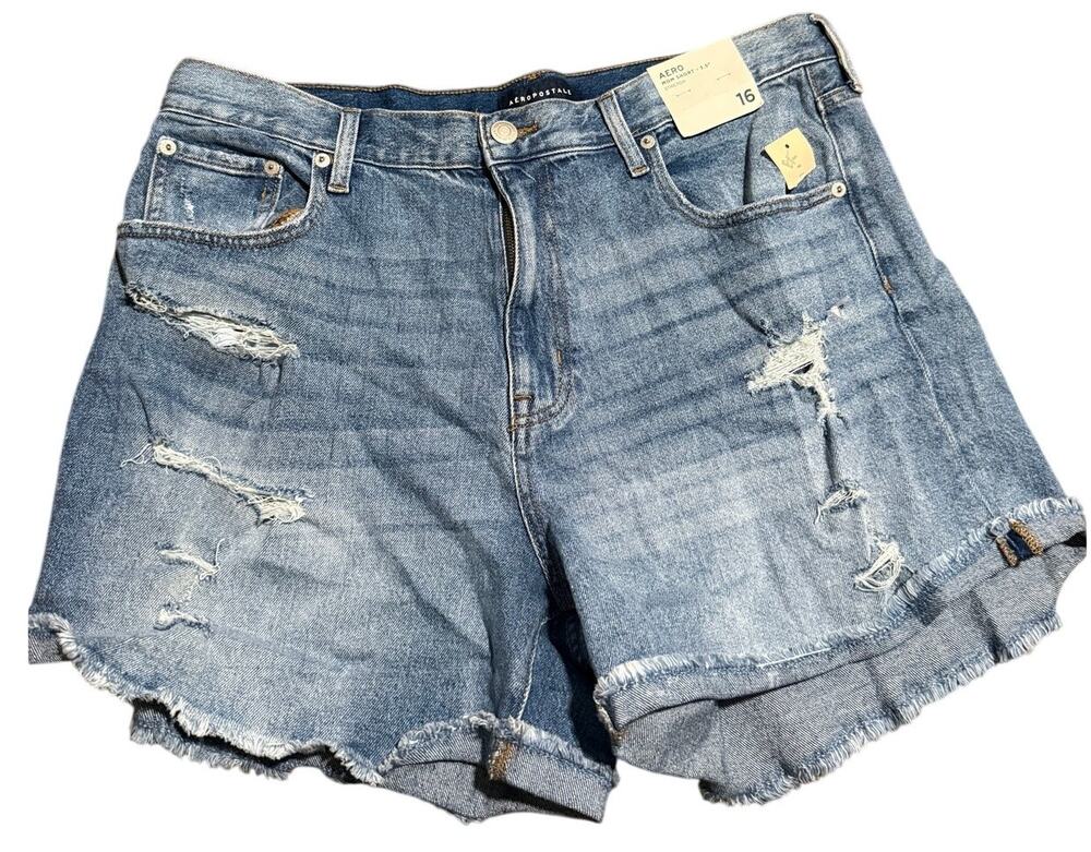 Aeropostale Stretch Mom Shorts, 3.5" Inseam, Blue Denim, Plus Size 16, NWT